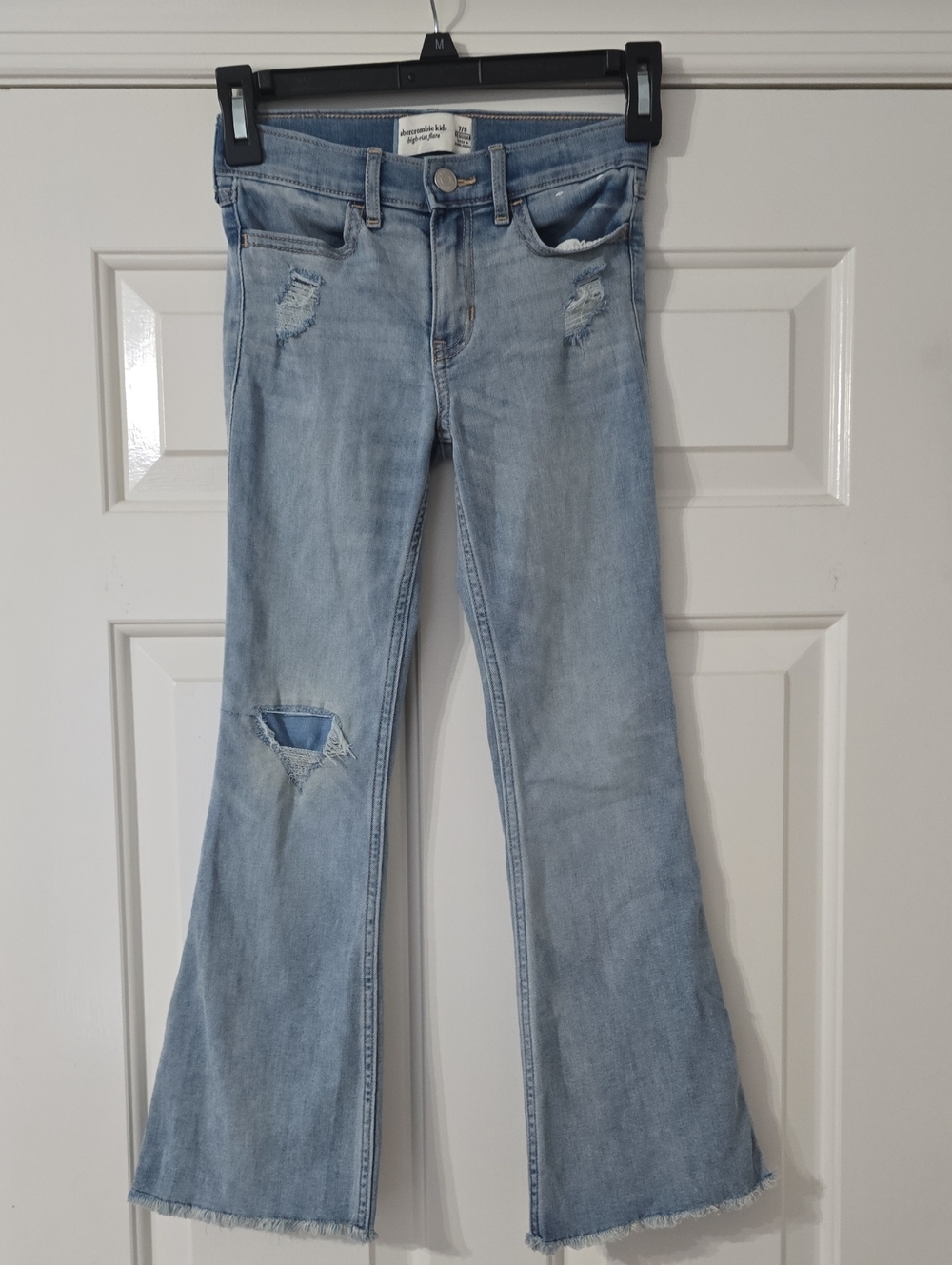 abercrombie kids light blue flared distressed jeans
